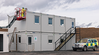 Double stacked modular buildings with staircase